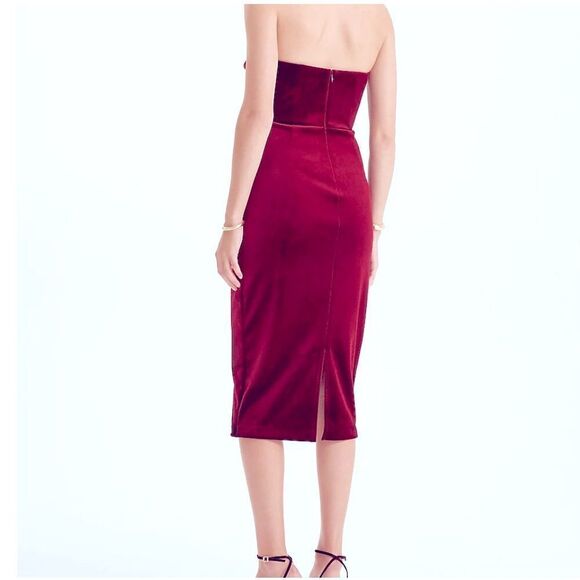 Express Wine Red Strapless Sweetheart Velour Holiday Pencil Dress - Picture 2 of 16